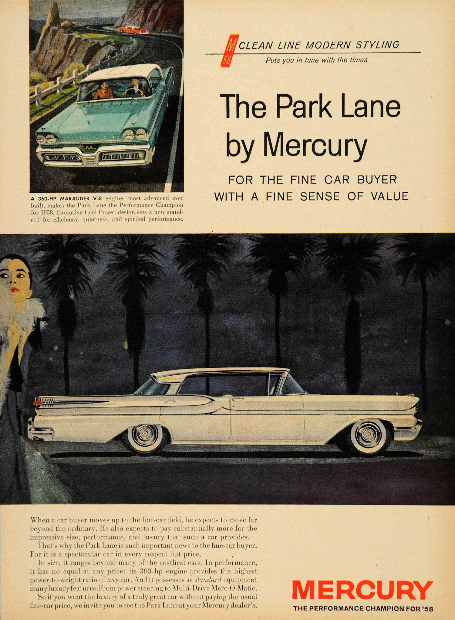 1958 Ad Mercury Park Lane Marauder Merc-O_Matic Drive - ORIGINAL ADVERTISING TM3