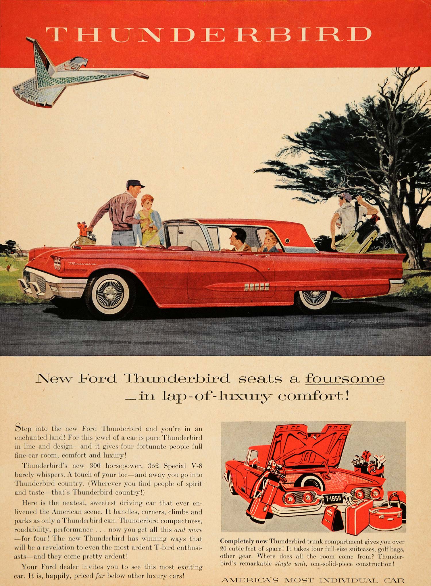 1958 Ad Ford Thunderbird Golf Course 352 Special V8 - ORIGINAL ADVERTISING TM3