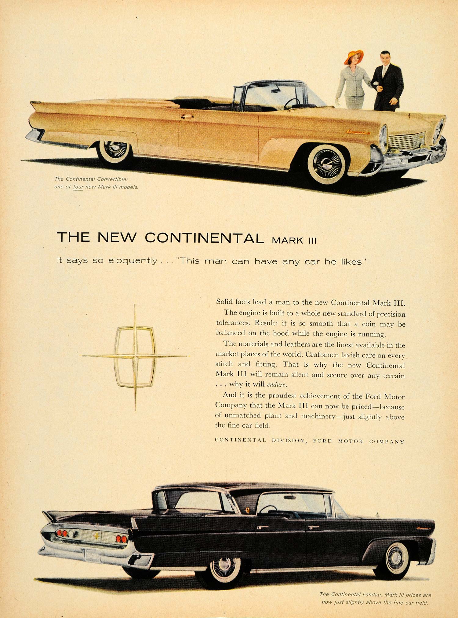 1958 Ad Ford Continental Mark III Convertible Landau - ORIGINAL ADVERTISING TM3