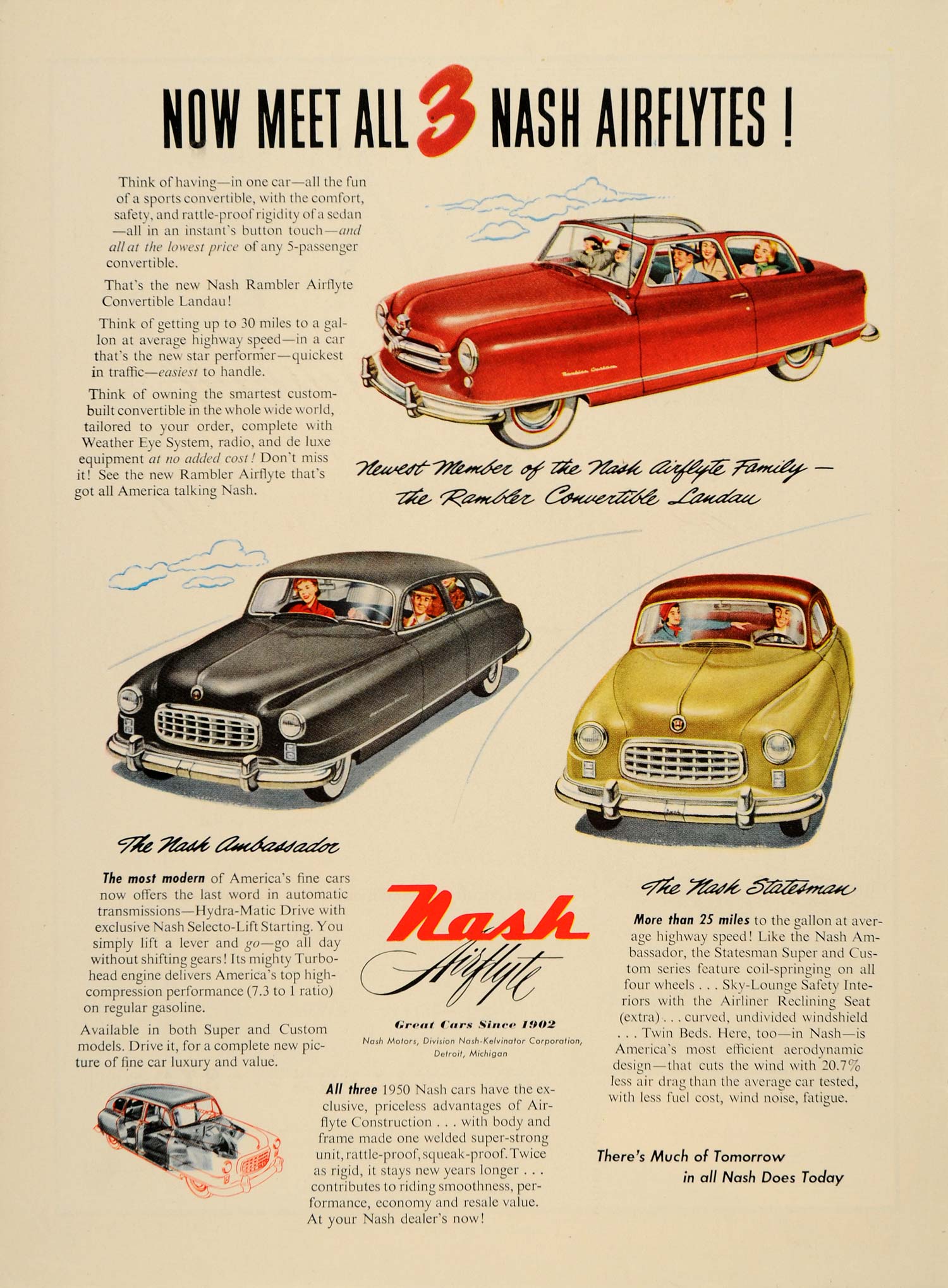 1950 Ad Nash Airflyte Ambassador Statesman Rambler - ORIGINAL ADVERTISING TM3