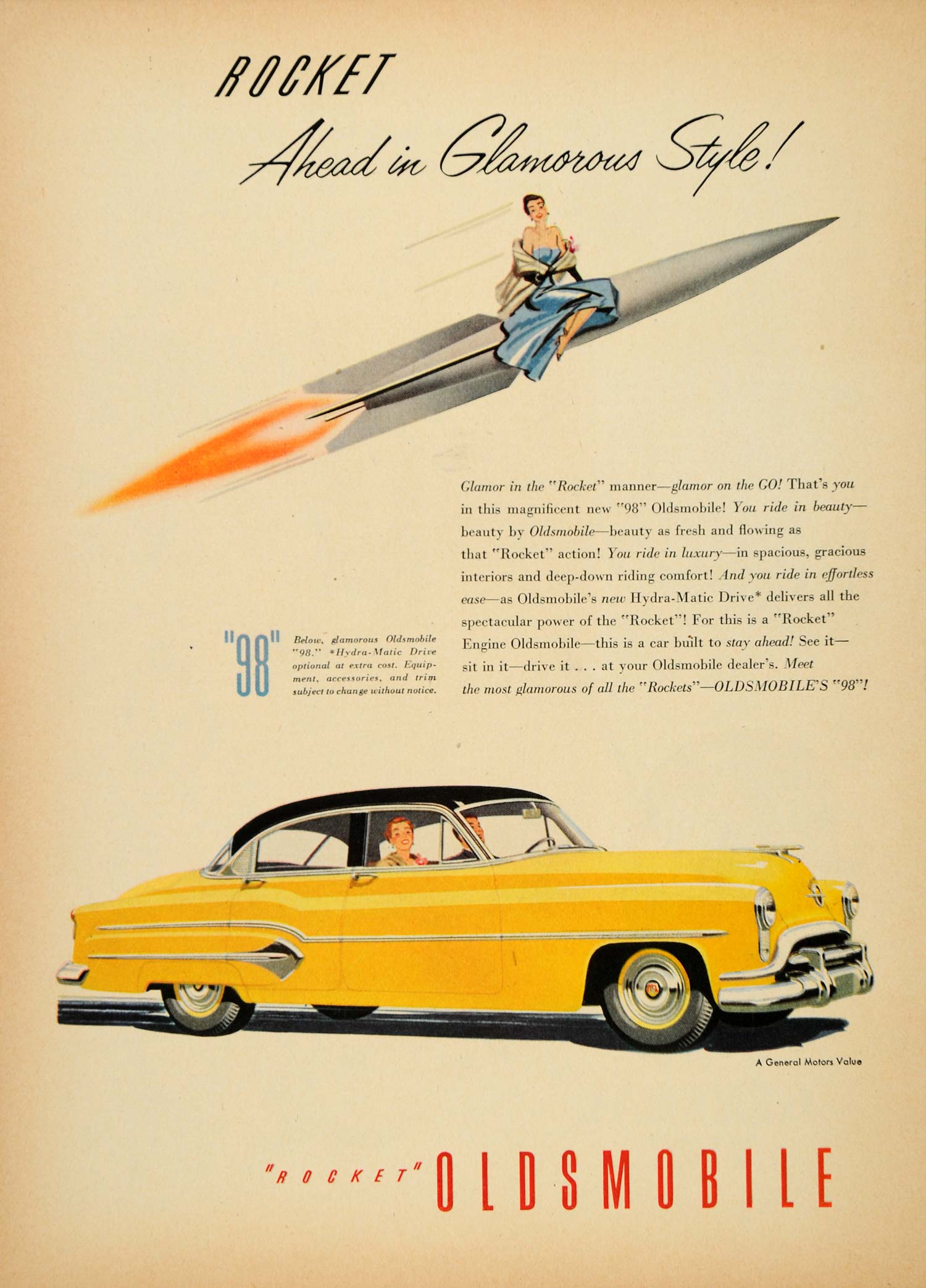 1951 Ad Vintage Rocket 98 Oldsmobile Hydra-Matic Drive - ORIGINAL TM3