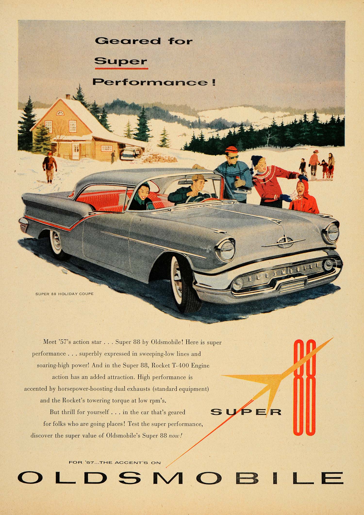 1956 Ad Oldsmobile Super 88 Coupe Rocket T-400 Engine - ORIGINAL