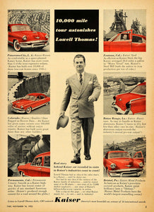 1953 Ad Vintage Kaiser Automobiles Lowell Thomas - ORIGINAL ADVERTISING TM3