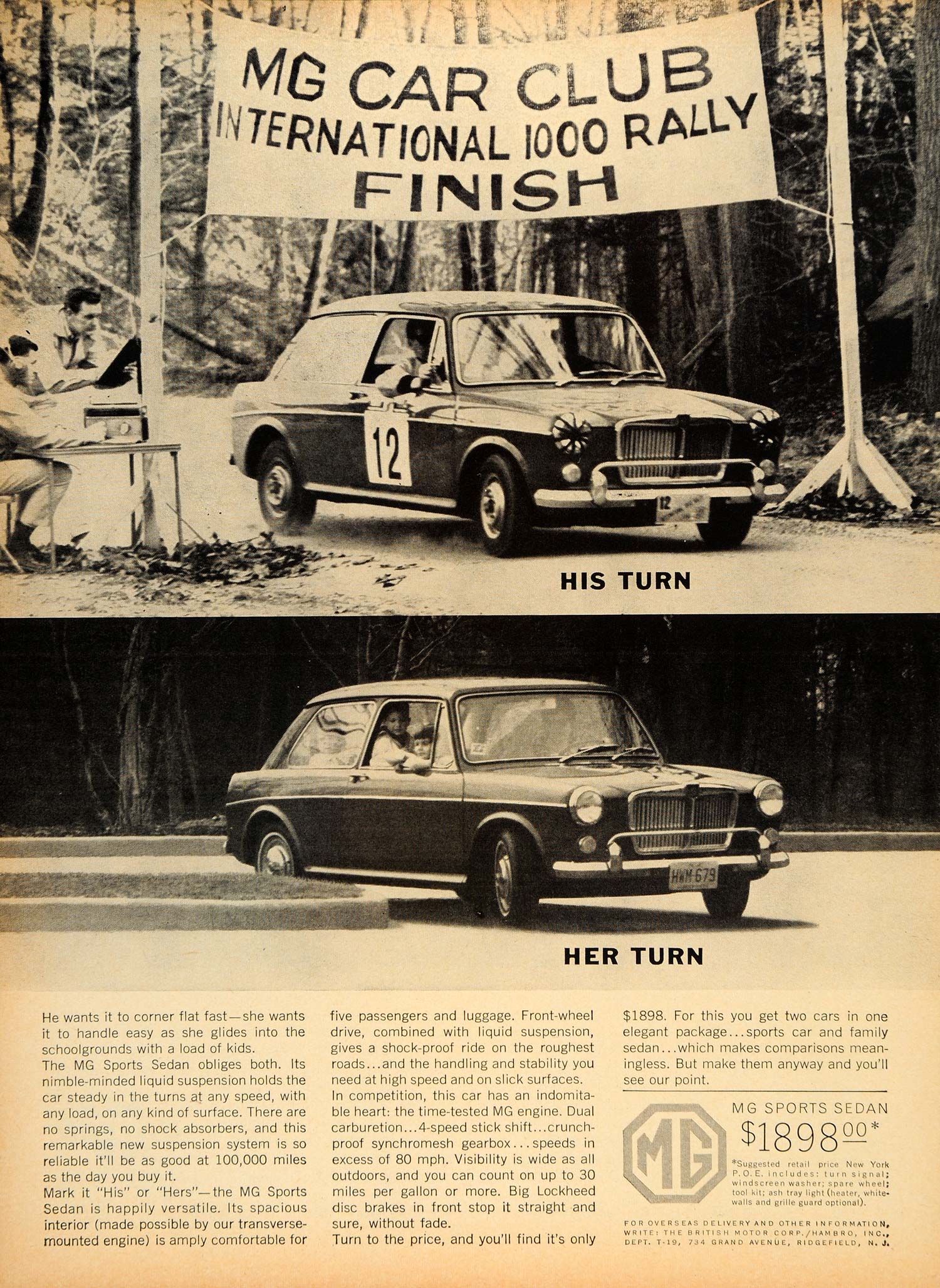 1964 Ad Vintage MG Sports Sedan British Motor Pricing - ORIGINAL ADVERTISING TM3