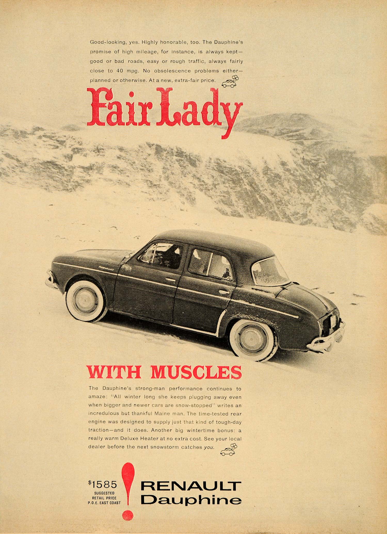 1960 Ad Renault Dauphine Fair Lady MPG Pricing Cars - ORIGINAL