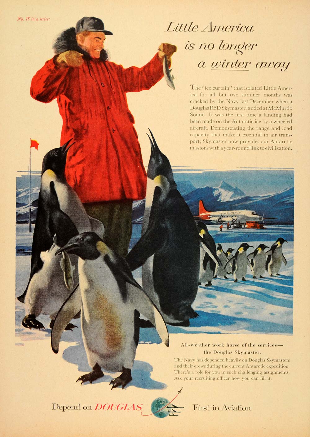 1956 Ad Douglas R5D Skymaster Penguins Antartica Navy - ORIGINAL ADVERTISING TM3