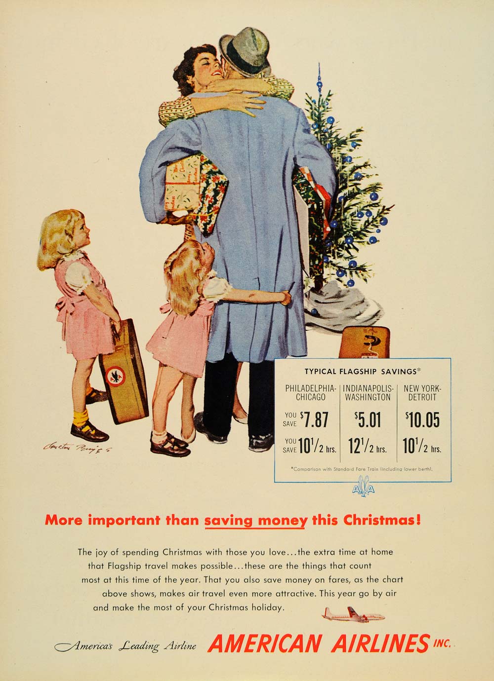 1953 Ad American Airlines Holiday Travel Christmas Tree - ORIGINAL TM3