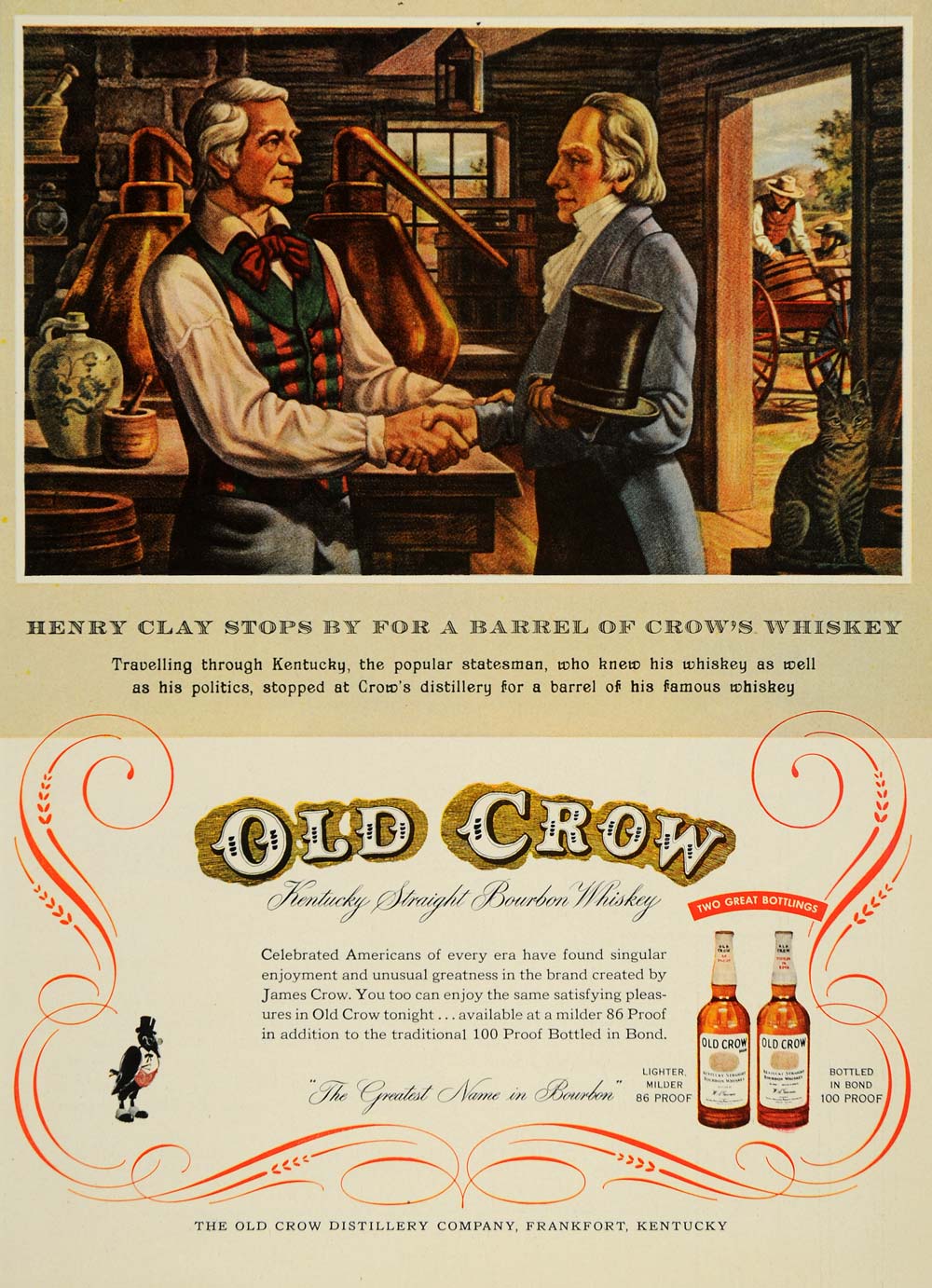 1954 Ad Old Crow Kentucky Bourbon Whiskey Henry Clay - ORIGINAL ADVERTISING TM3