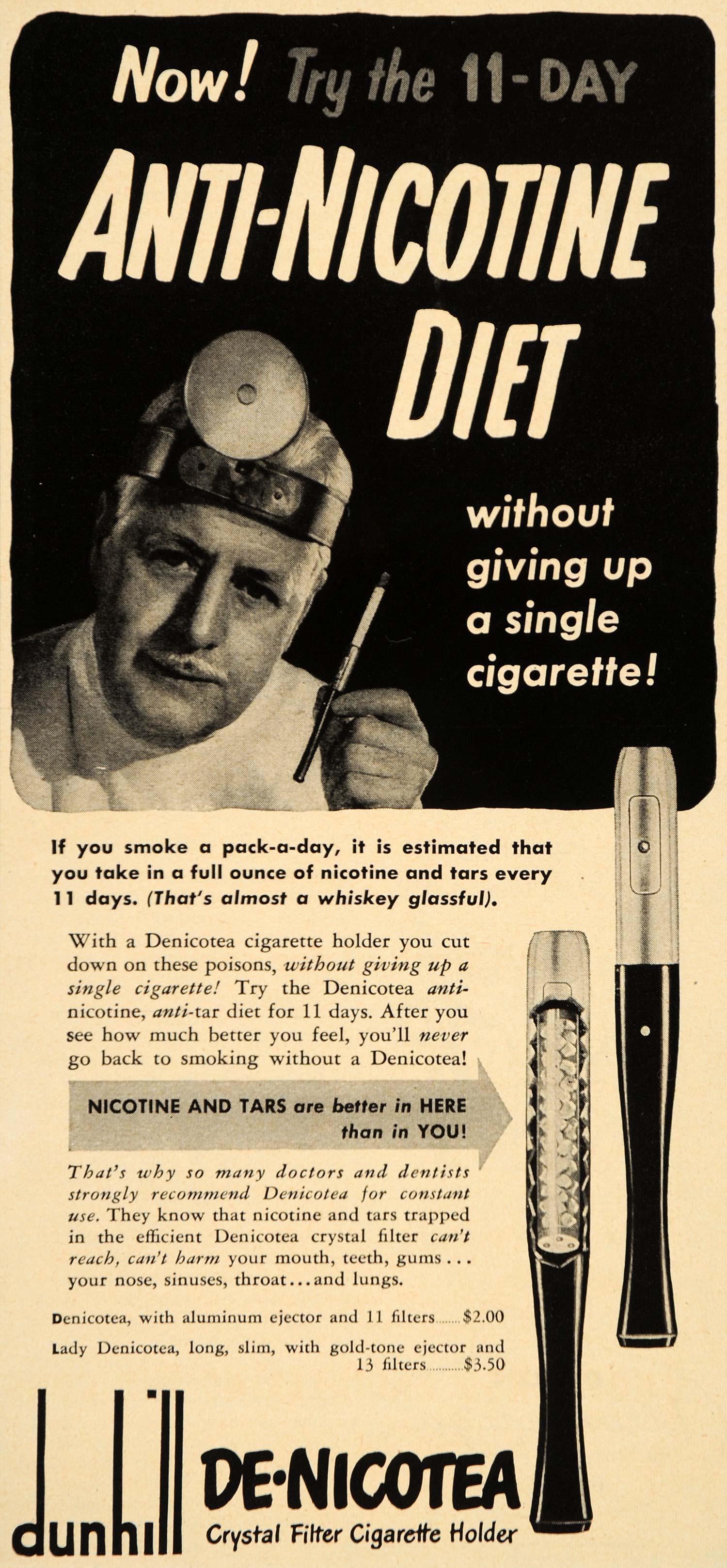 1950 Ad Denicotea Cigarette Holder Filter Nicotine Tar - ORIGINAL TM3