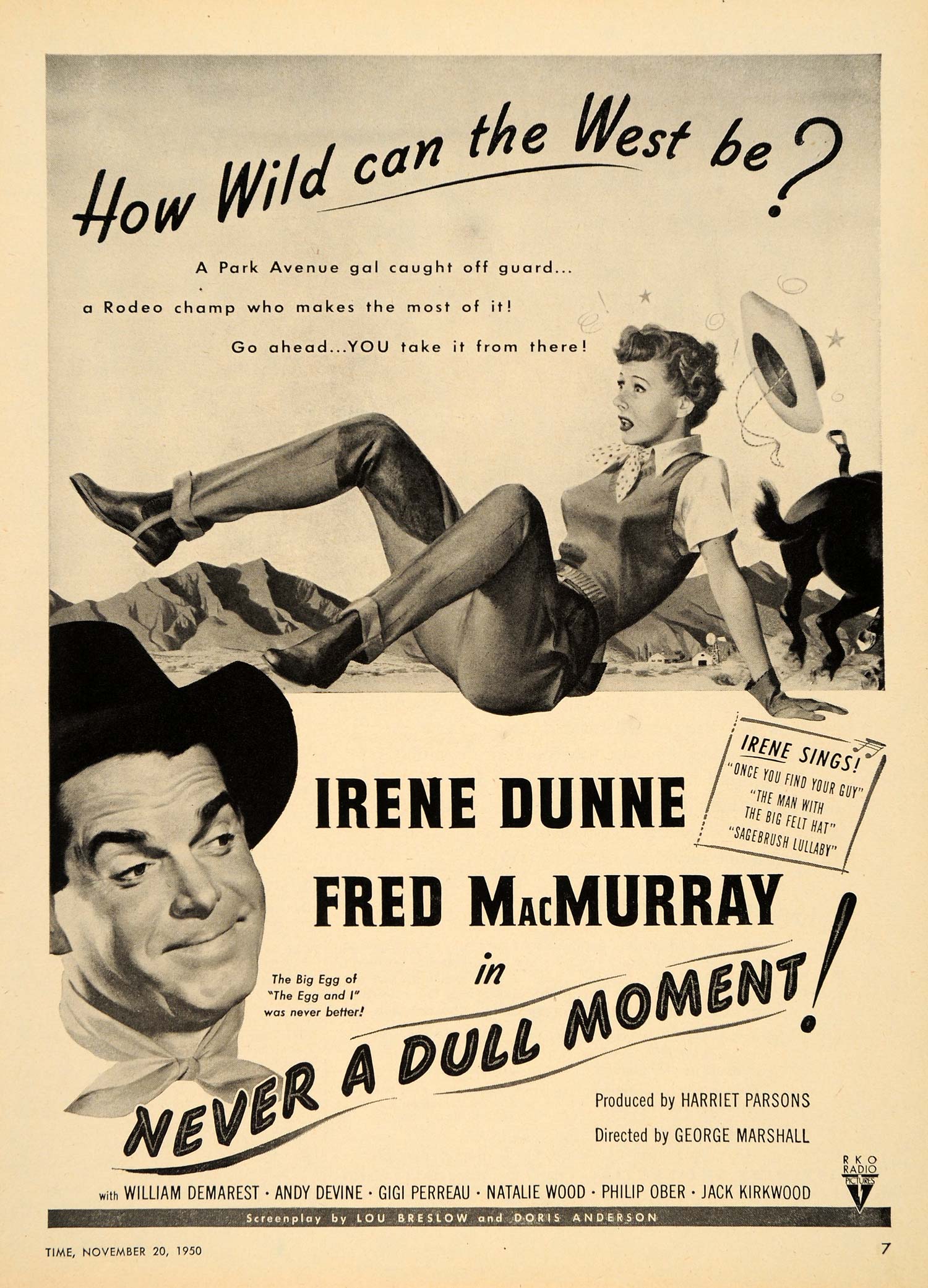 1950 Ad Never A Dull Moment Movie Fred MacMurray Dunne - ORIGINAL TM3