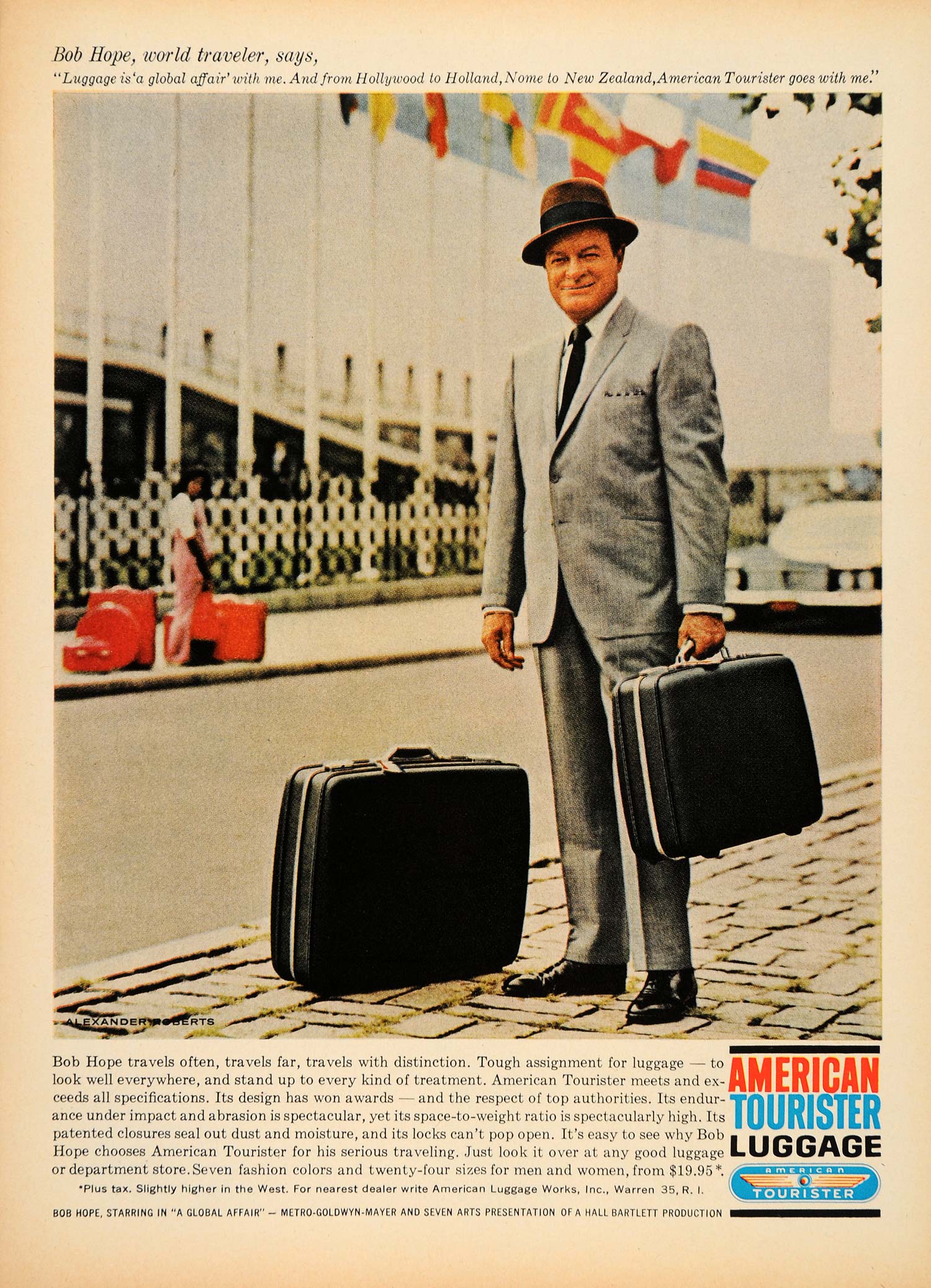 1964 Ad American Tourister Luggage Bob Hope Suitcase ORIGINAL