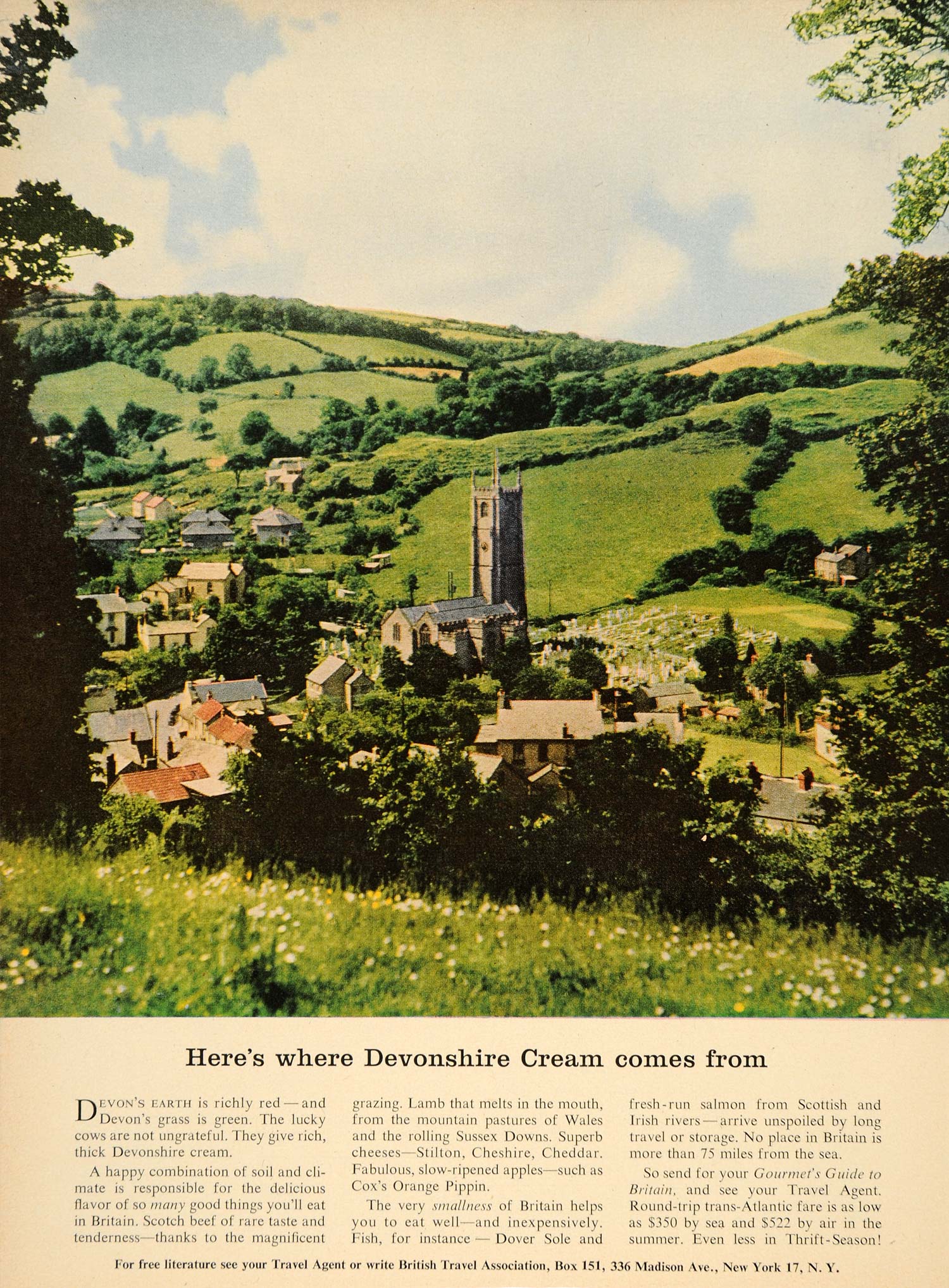 1955 Ad British Travel Devonshire Countryside Cuisine - ORIGINAL ADVERTISING TM3
