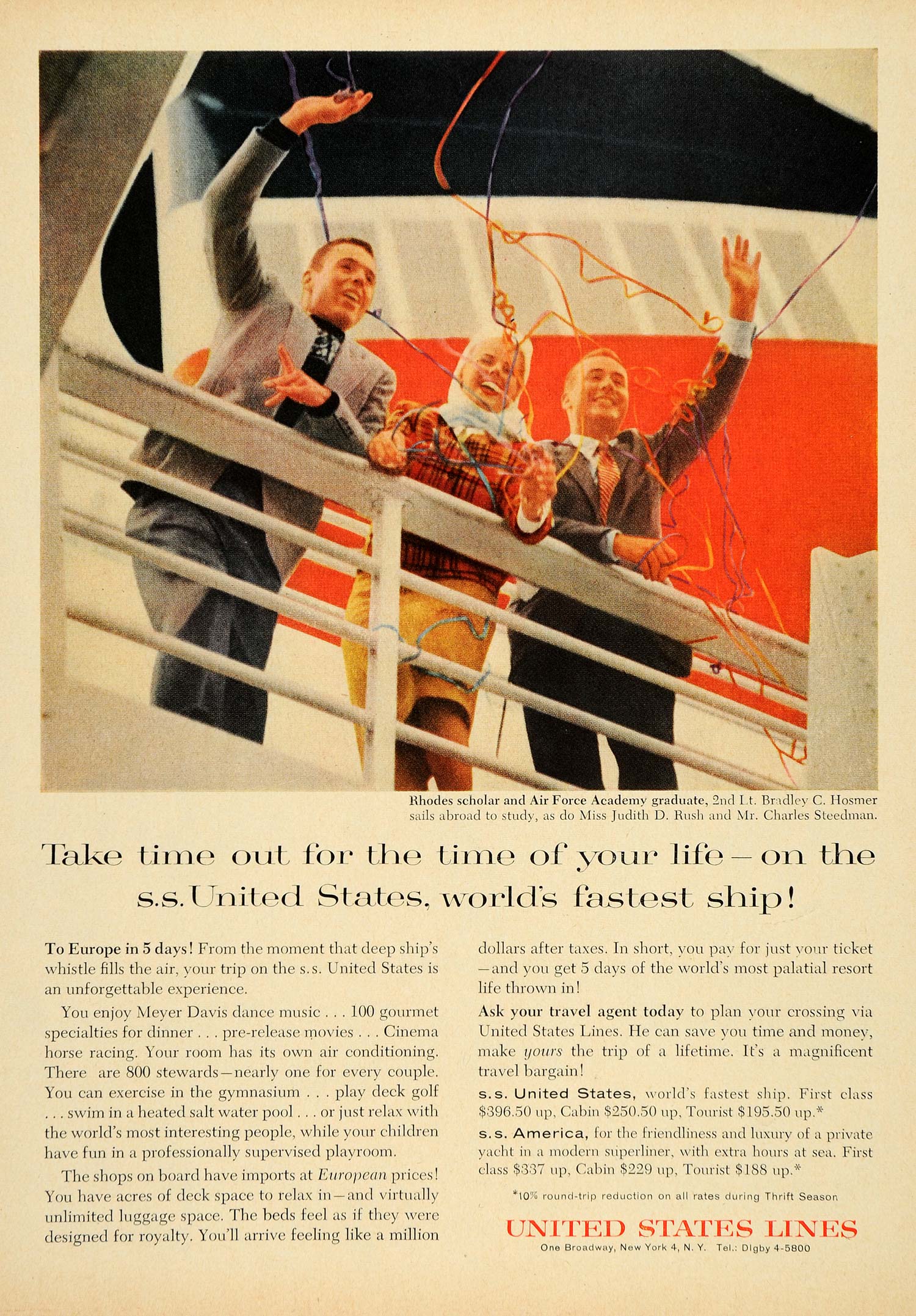 1960 Ad Travel United States Lines Cruise Ship America - ORIGINAL TM3