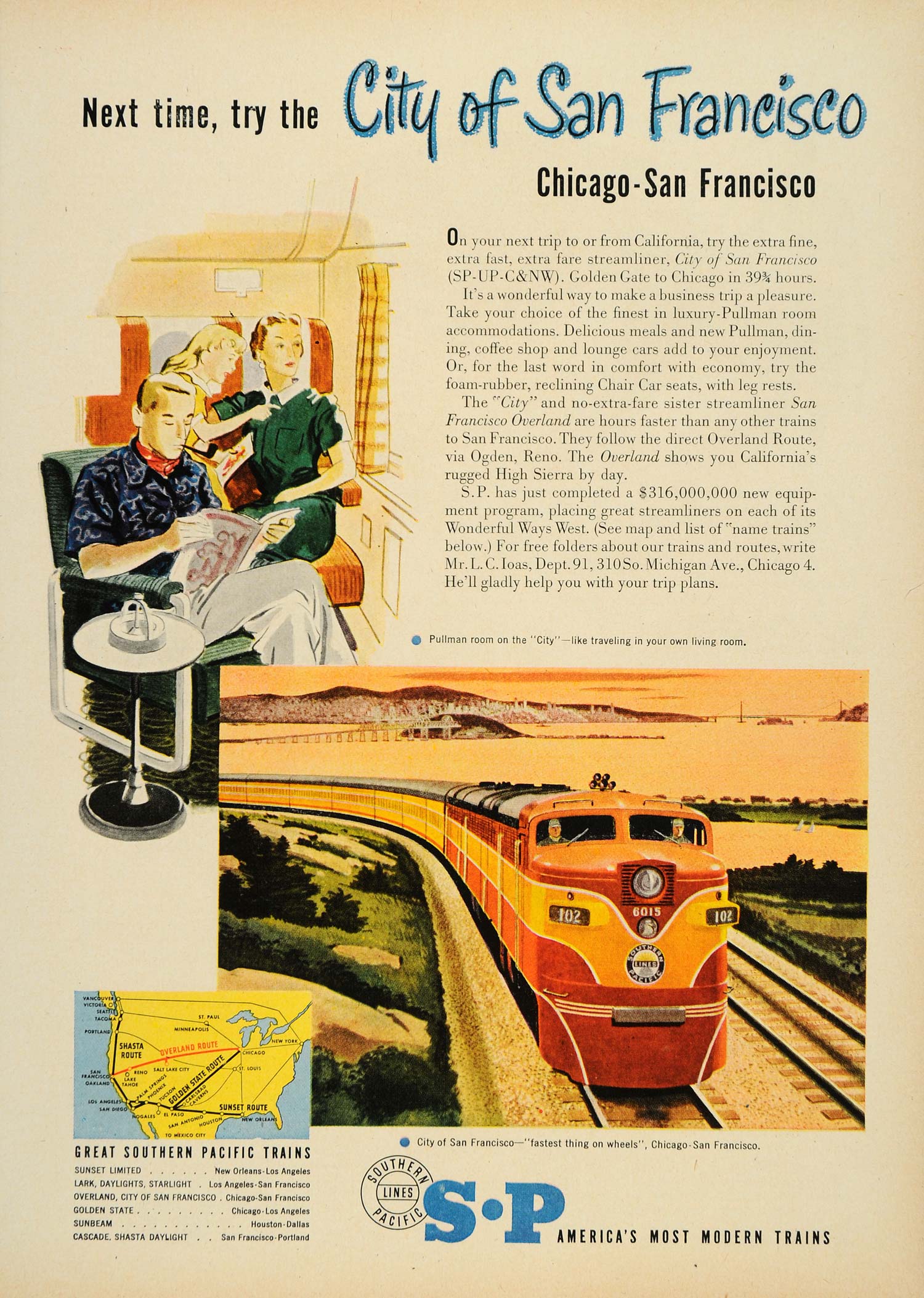 1951 Ad Southern Pacific Lines Train Railway Passenger - ORIGINAL TM3