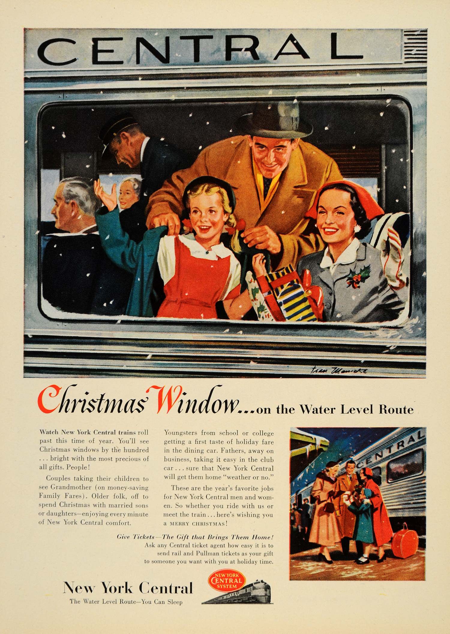 1953 Ad New York Central Railroad Christmas Passengers - ORIGINAL TM3