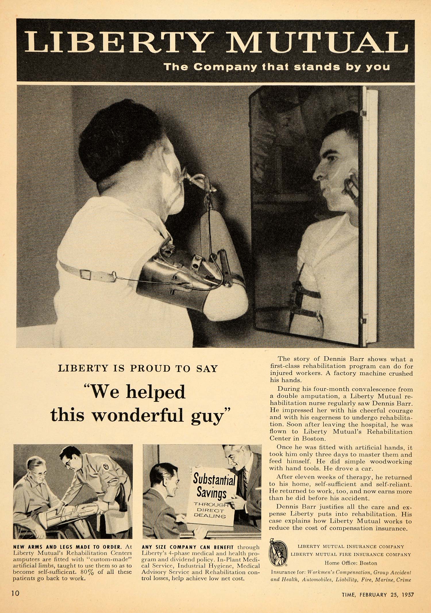 1957 Ad Liberty Mutual Insurance Dennis Barr - ORIGINAL ADVERTISING TM3