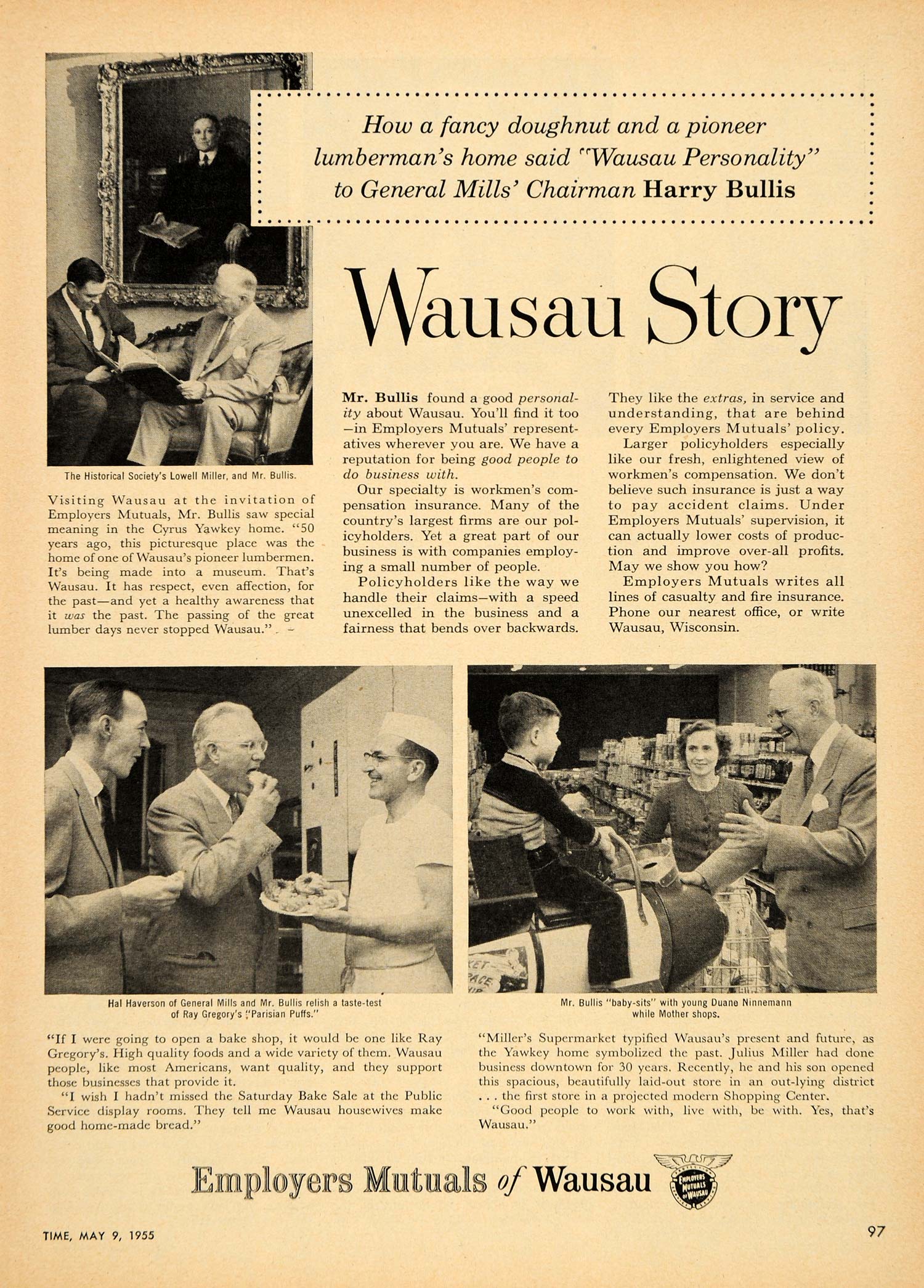 1955 Ad Employers Mutual Insurance Wausau Story Bullis - ORIGINAL TM3