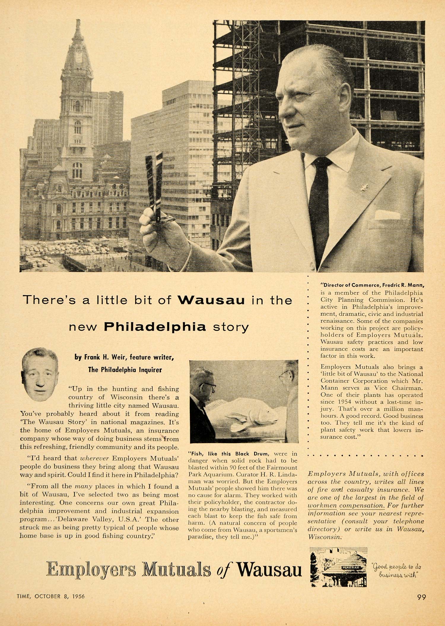 1956 Ad Employers Mutuals Wausau Insurance Weir Mann - ORIGINAL ADVERTISING TM3