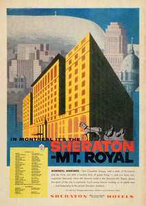 1956 Ad Mt. Royal Sheraton Hotel Chain Montreal Canada - ORIGINAL TM3
