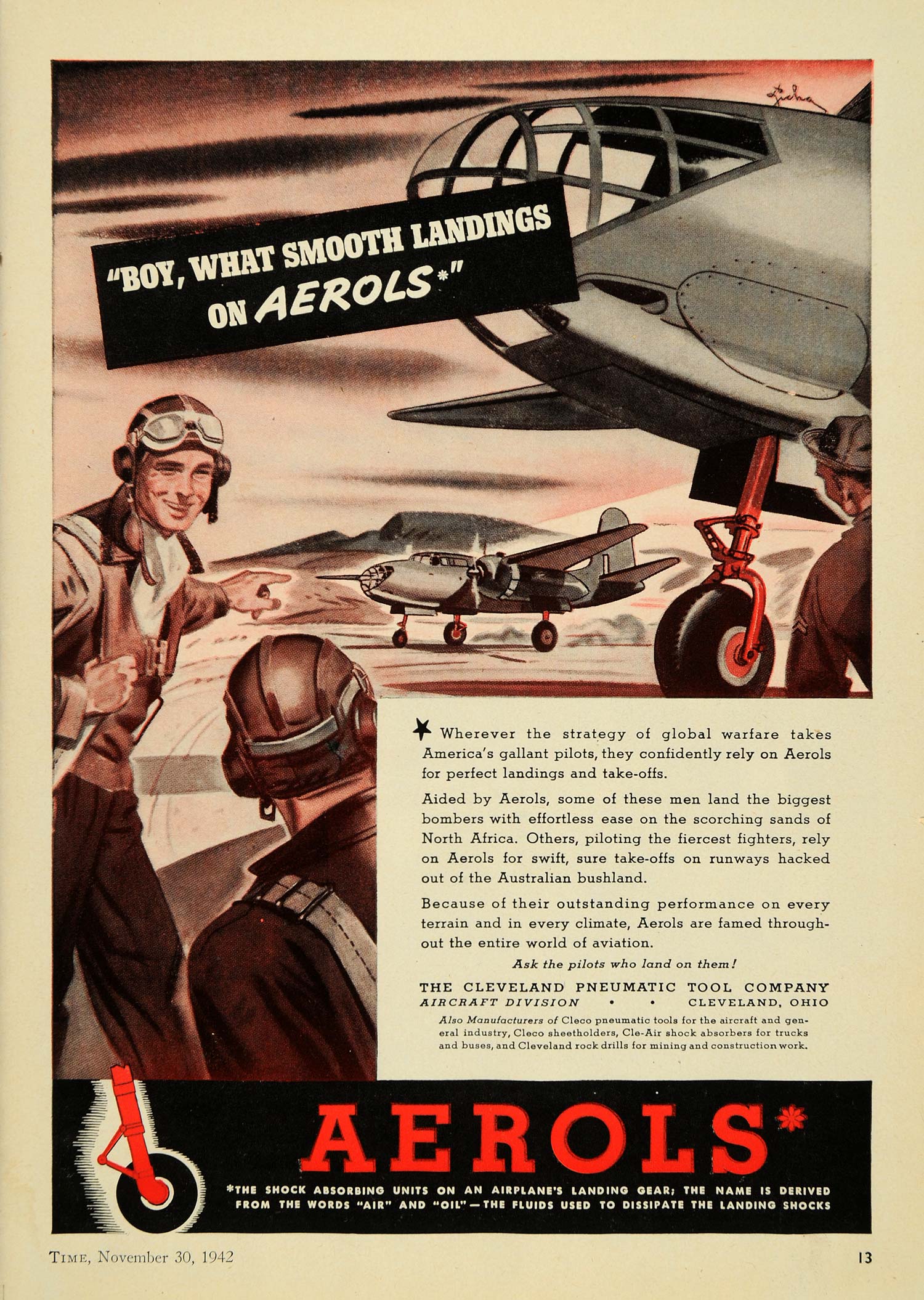1942 Ad Cleveland Pneumatic Tools Aerold Airplane - ORIGINAL ADVERTISING TM3