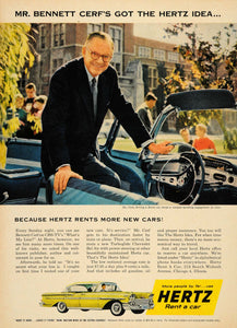 1958 Ad Hertz Rent A Car Bennett Cerf Car Rental CBS - ORIGINAL