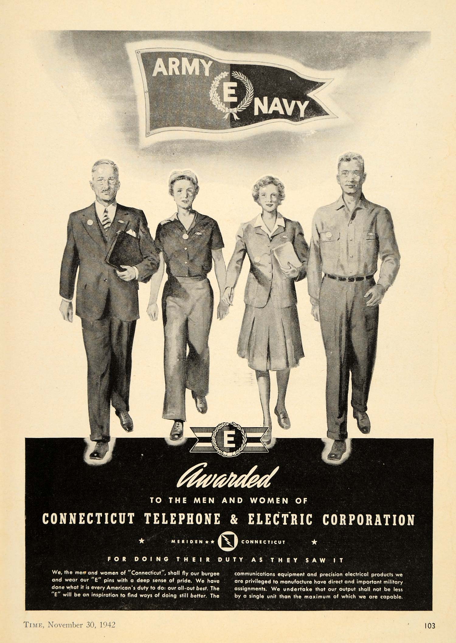 1942 Ad Connecticut Telephone Electric Military Duty - ORIGINAL ADVERTISING TM3