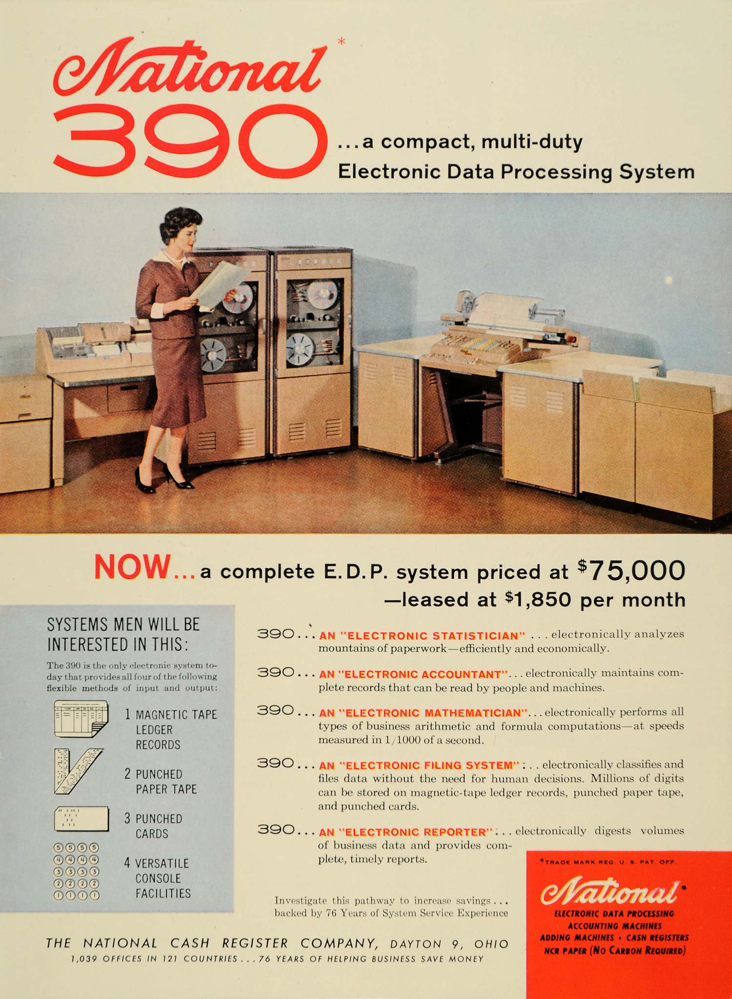 1960 Ad National Cash Register E.D.P. 390 Data Process - ORIGINAL TM3