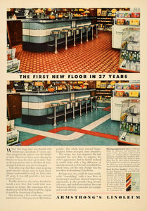 1950 Ad Armstrong's Linoleum Flooring Diner Drug Store - ORIGINAL TM3