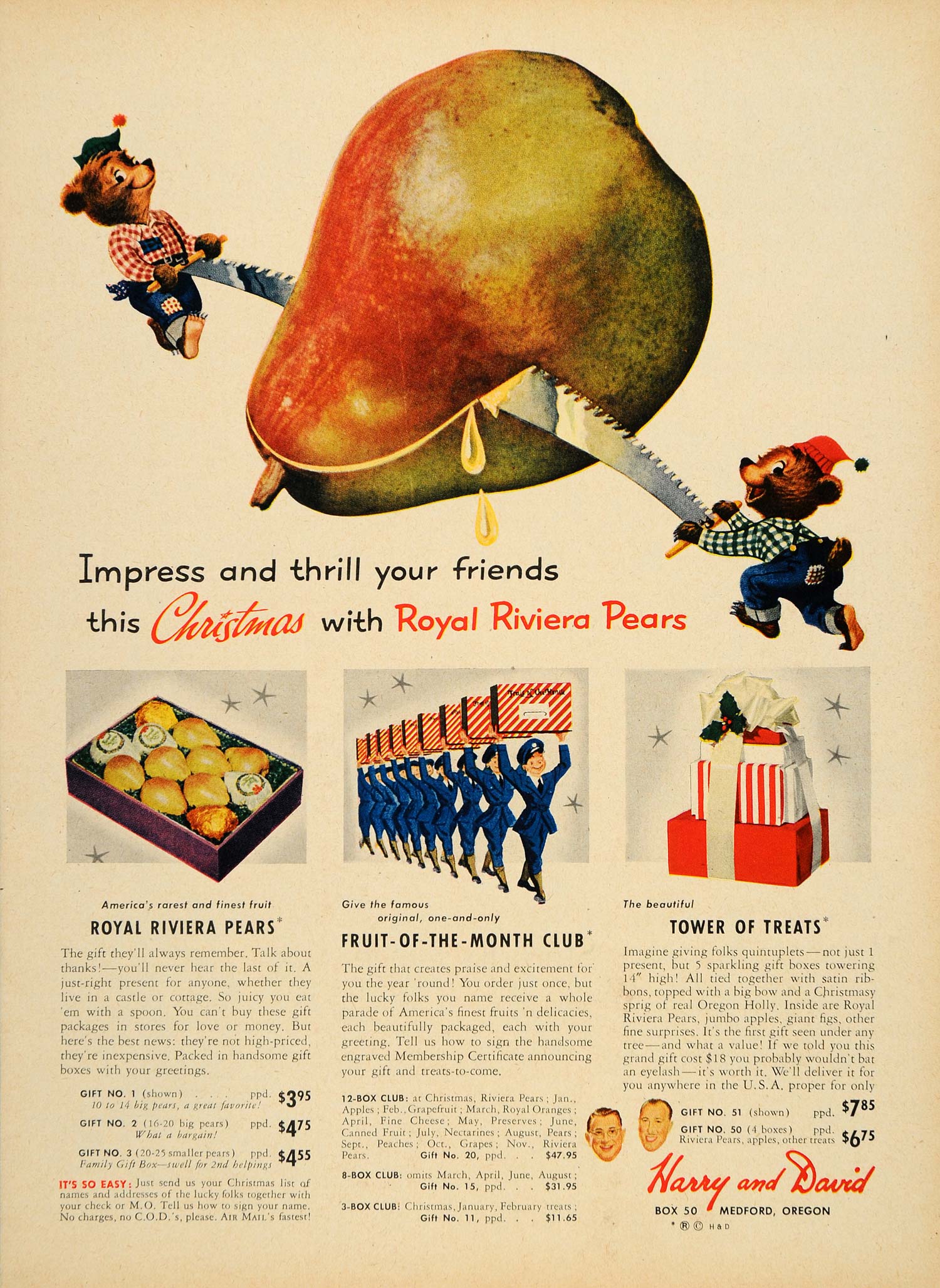 1956 Ad Harry David Fruit Month Club Royal Riviera Pear - ORIGINAL TM3
