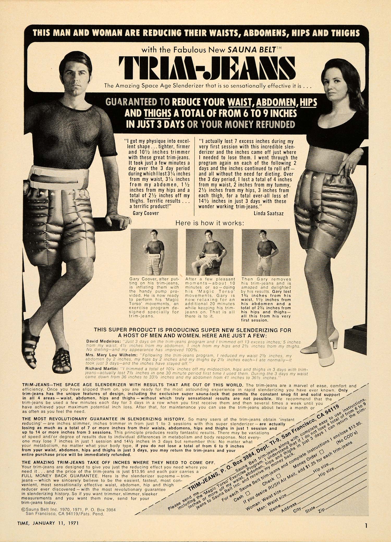 1971 Ad Sauna Belt Trim Jeans Weight Loss Products - ORIGINAL