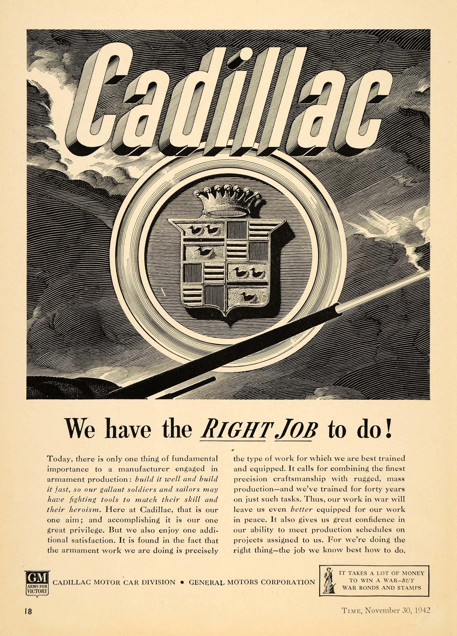 1942 Ad Cadillac War Bonds Stamps Luxury Cars GM WWII - ORIGINAL ADVERTISING TM3