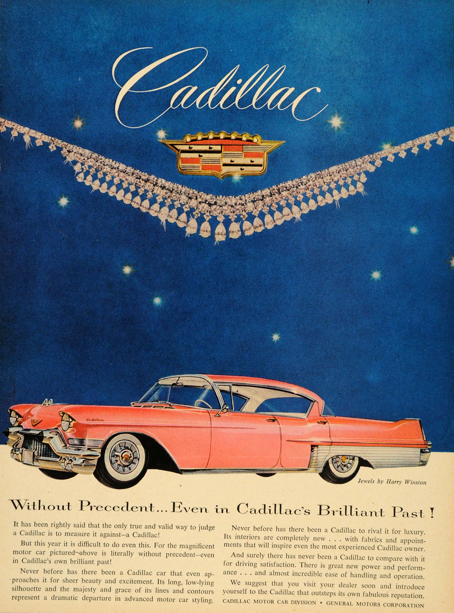 1956 Ad Vintage Pink Cadillac Harry Winston Jewelry GM - ORIGINAL TM3