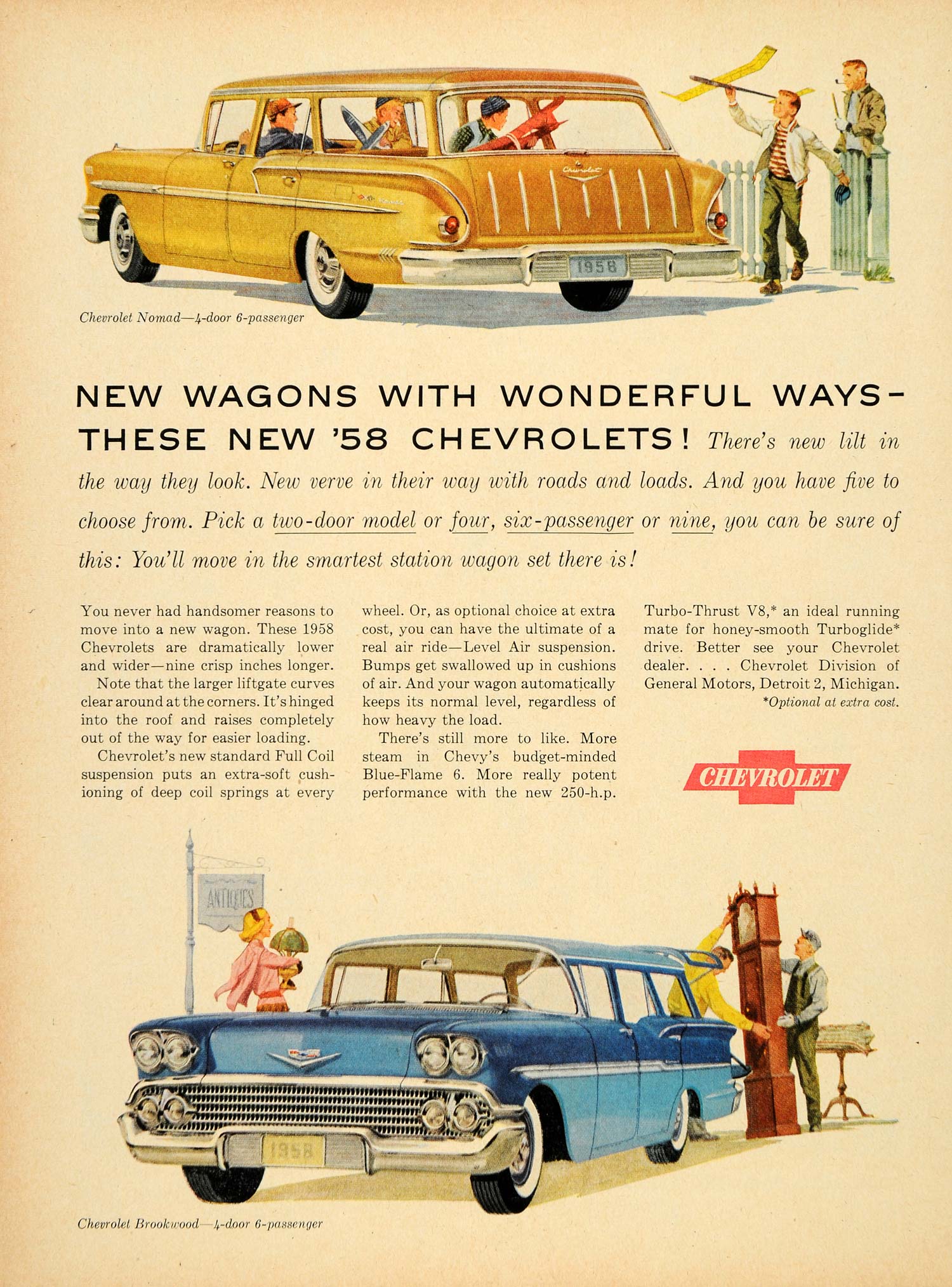 1958 Ad Vintage Chevrolet Nomad Brookwood Blue Flame 6 - ORIGINAL TM3