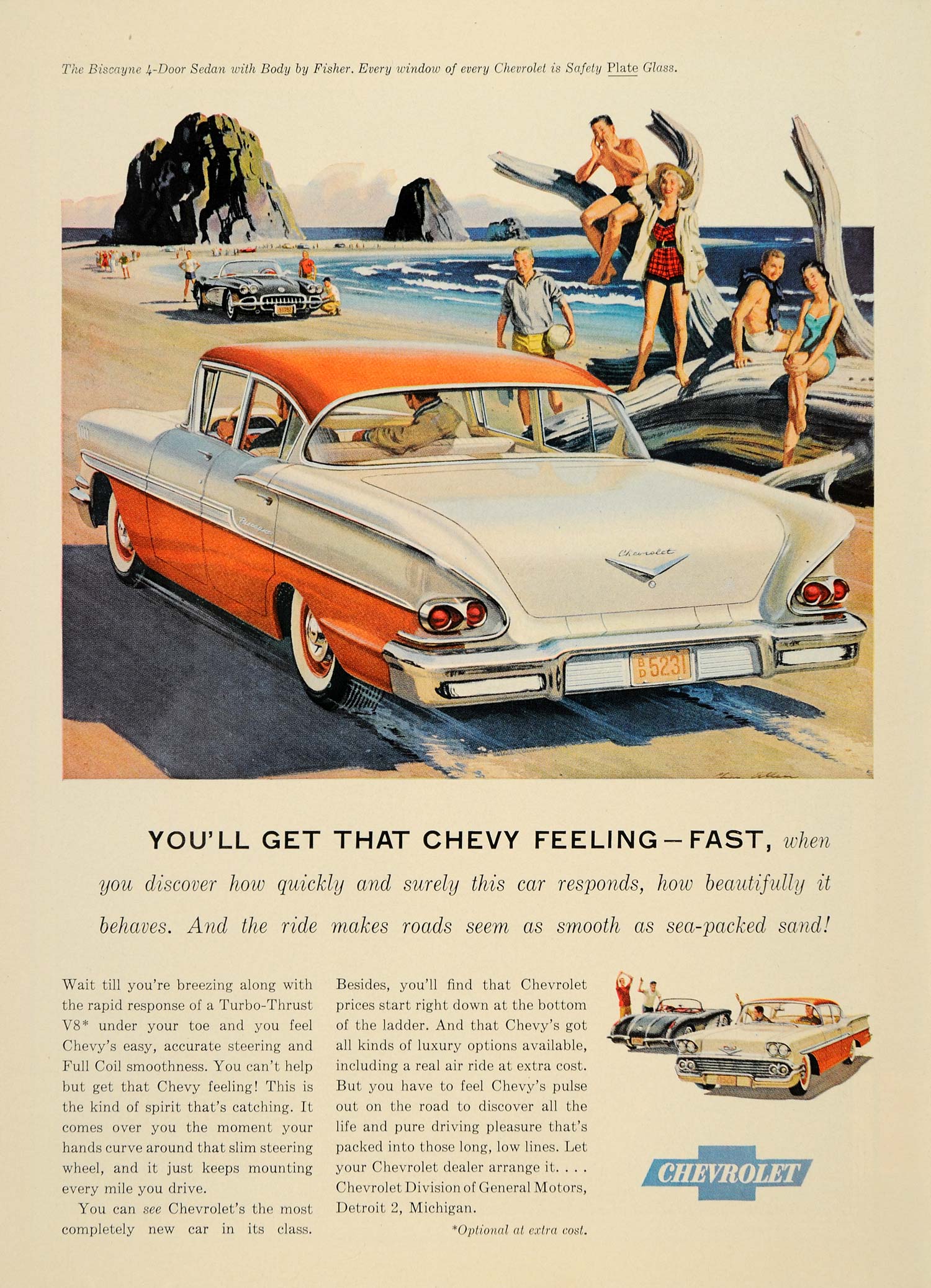 1958 Ad Chevrolet Biscayne Four Door Sedan Fisher Body - ORIGINAL TM3