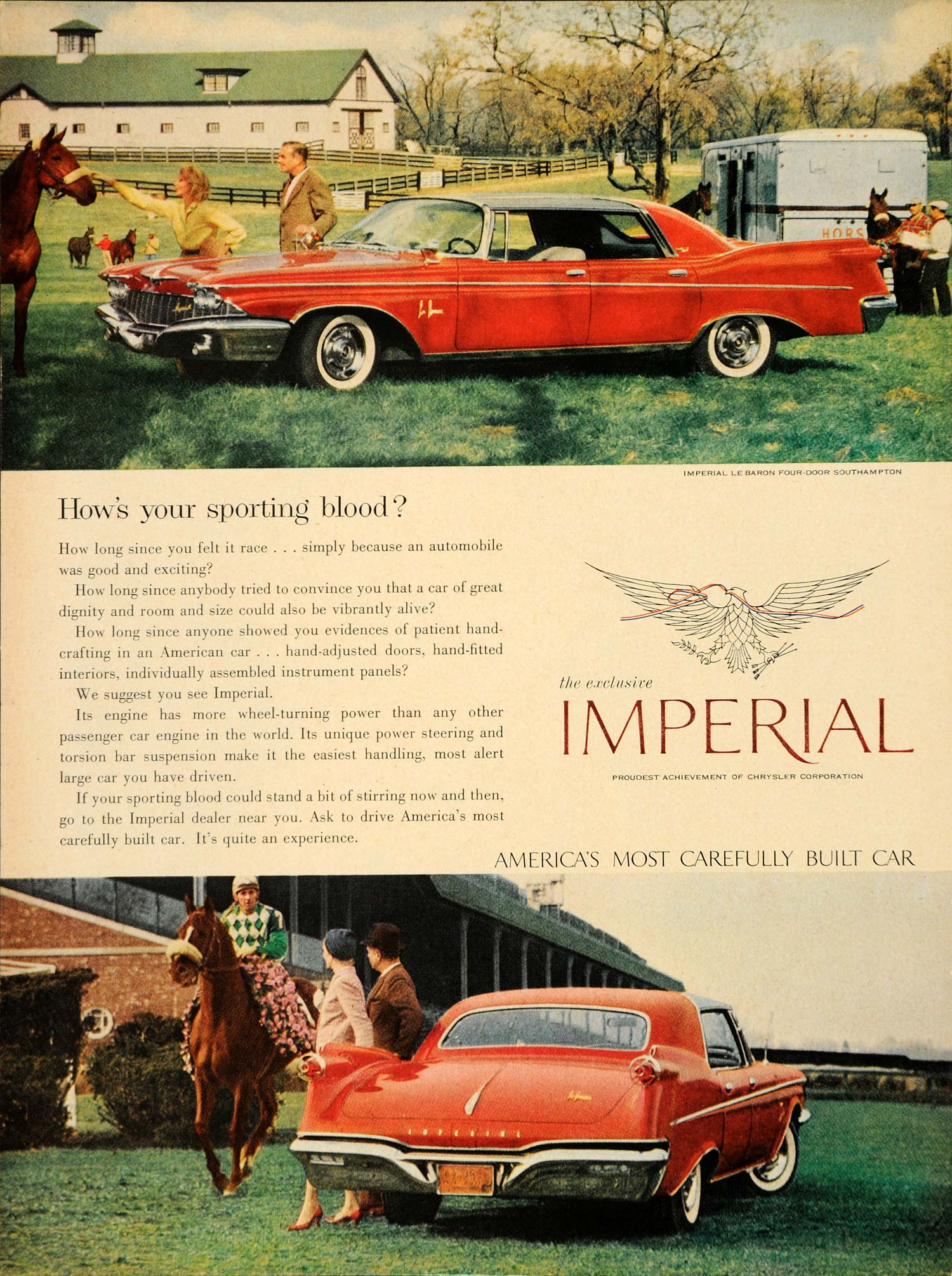 1960 Ad Vintage Chrysler Imperial Equestrian Horse Farm - ORIGINAL