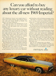 1968 Ad Vintage Luxury '69 Imperial Chrysler Pricing - ORIGINAL ADVERTISING TM3