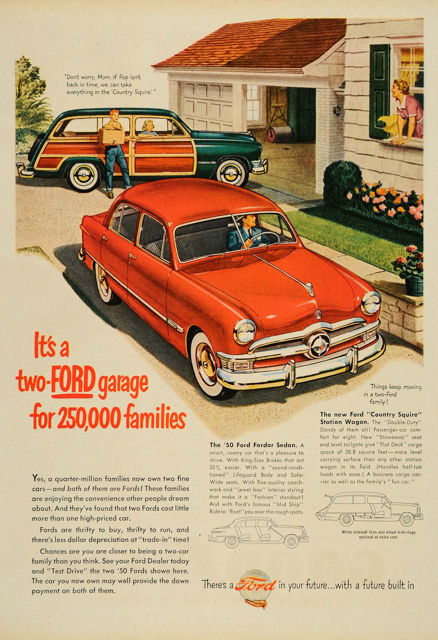 1950 Ad Red Ford Fordor Country Squire Station Wagon - ORIGINAL ADVERTISING TM3