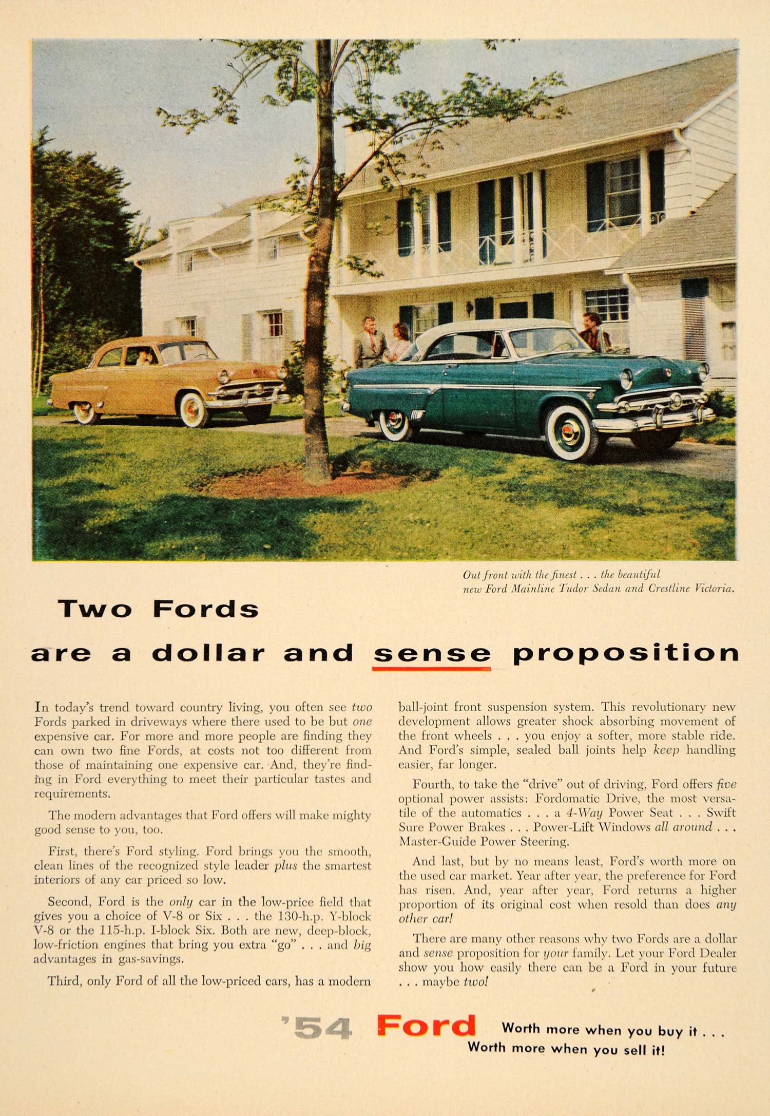 1954 Ad Ford Mainline Tudor Sedan Crestline Victoria - ORIGINAL ADVERTISING TM3
