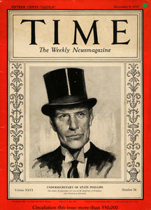 1935 Cover TIME Undersecretary State William Phillips - ORIGINAL TM4