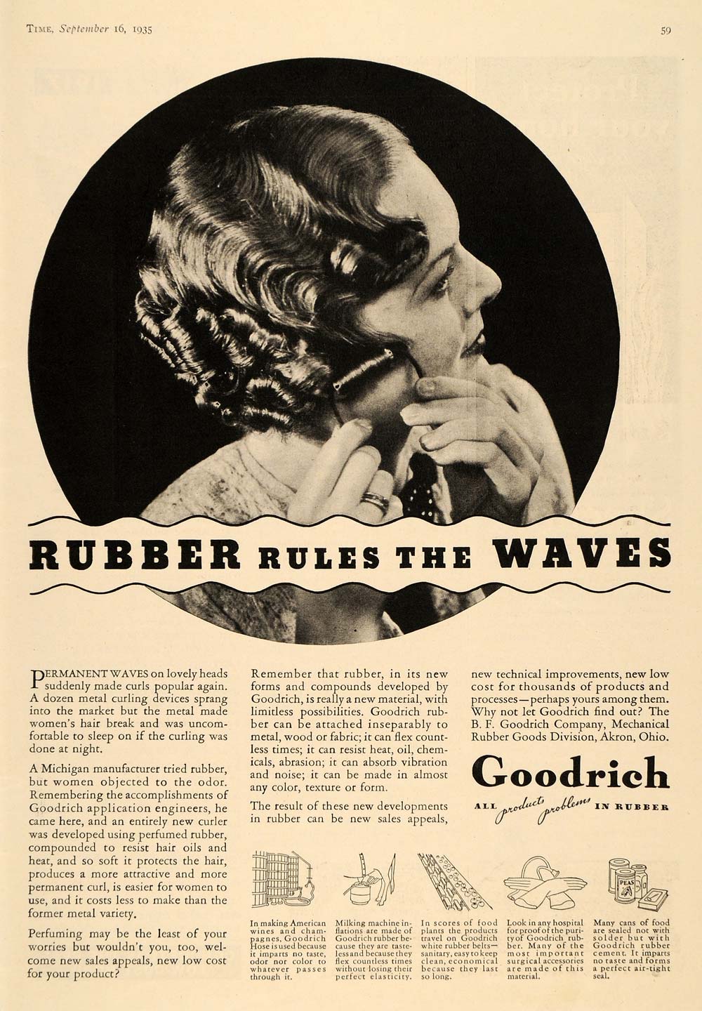 1935 Ad B. F. Goodrich Rubber Goods Lady Hair Curlers - ORIGINAL ADVERTISING TM4