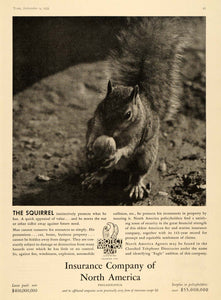 1935 Ad North America Insurance Policies Squirrel Nut - ORIGINAL ADVERTISING TM4