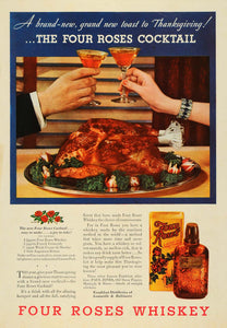 1935 Ad Frankfort Four Roses Whiskey Thanksgiving Toast - ORIGINAL TM4