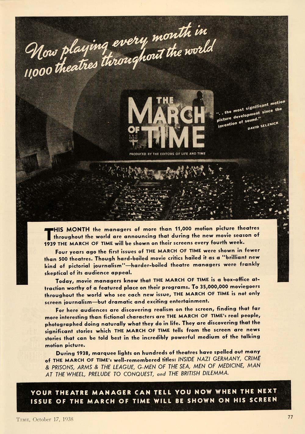 1938 Ad March Time RKO Radio Movie Theater Journalism - ORIGINAL ADVERTISING TM4