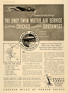 1939 Ad Braniff Air Lockheed Electras Airplanes Travel - ORIGINAL TM4
