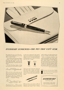 1935 Ad Wahl Eversharp Fountain Pens Leak-Proof Writing - ORIGINAL TM4