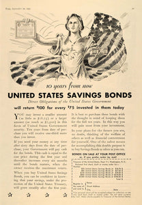 1935 Ad American Treasury Savings Bonds Lady Liberty - ORIGINAL ADVERTISING TM4