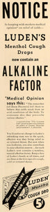 1935 Ad Luden's Menthol Cough Drop Alkaline Throat Cure - ORIGINAL TM4