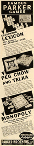 1938 Ad Parker Board Games Monopoly Lexicon Peg Chow - ORIGINAL ADVERTISING TM4