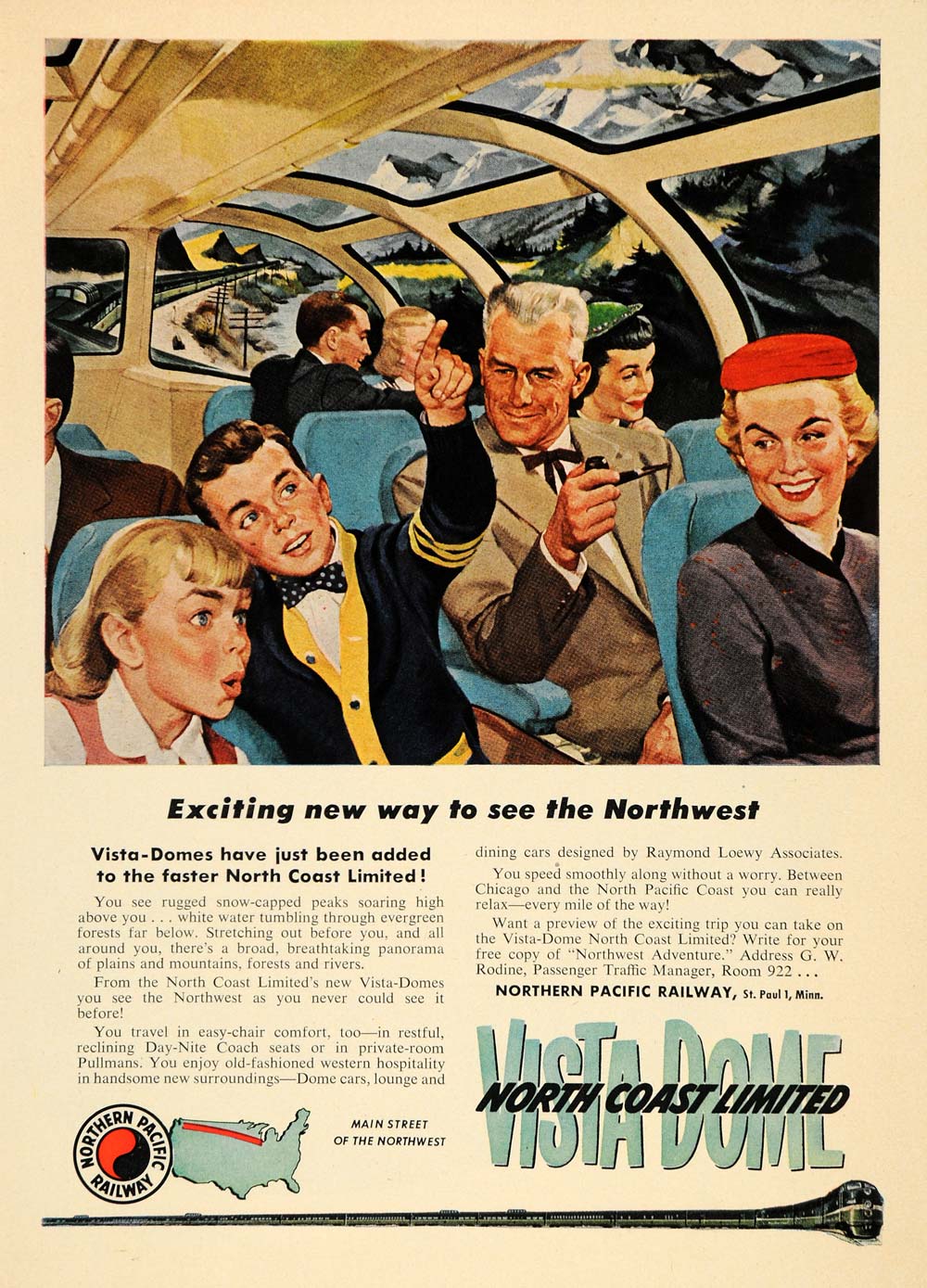 1954 Ad Northern Pacific Railway Logo Train Travel - ORIGINAL ADVERTISING TM5