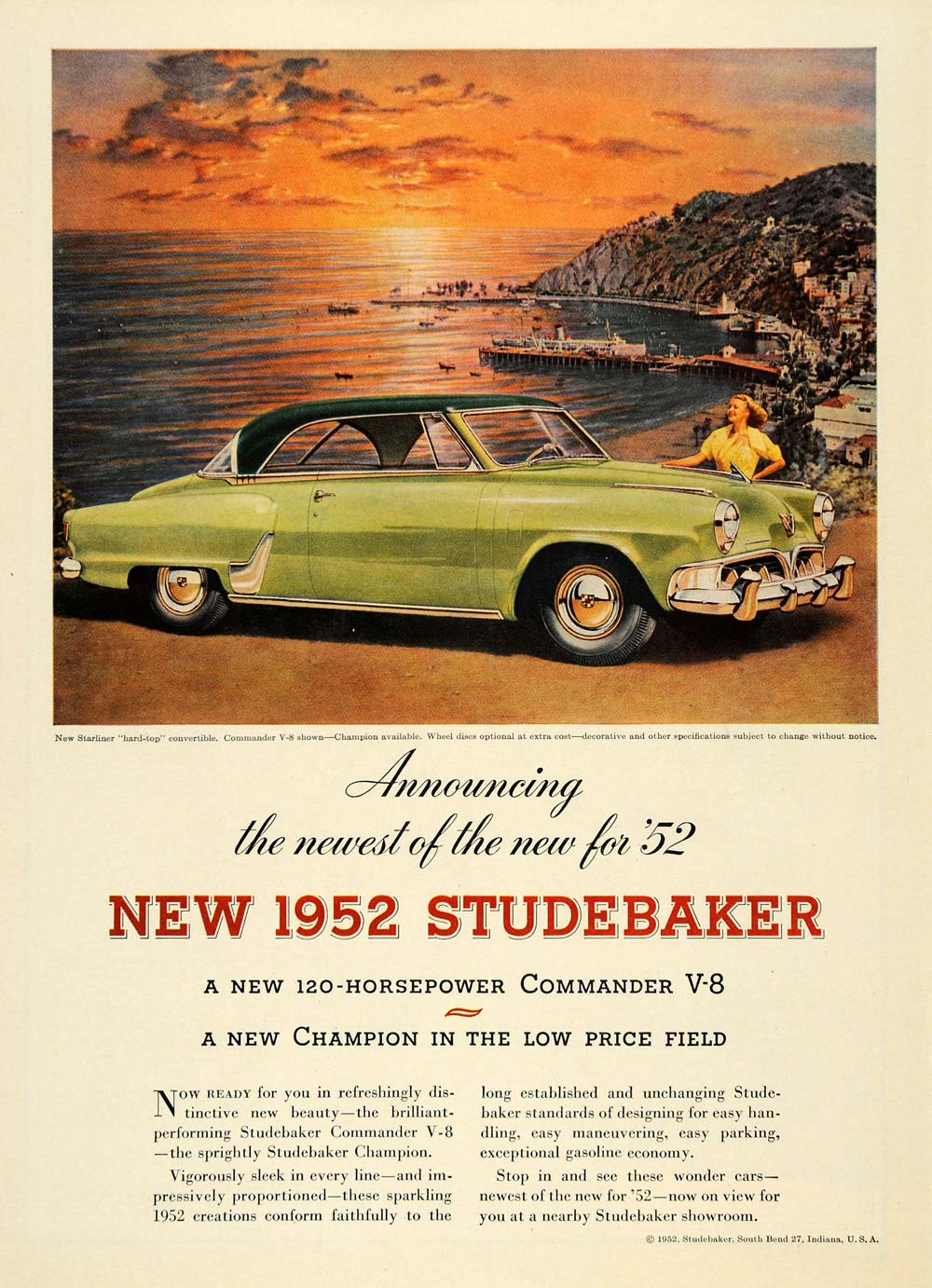 1952 Ad Yellow Studebaker Starliner Hardtop Convertible - ORIGINAL TM5